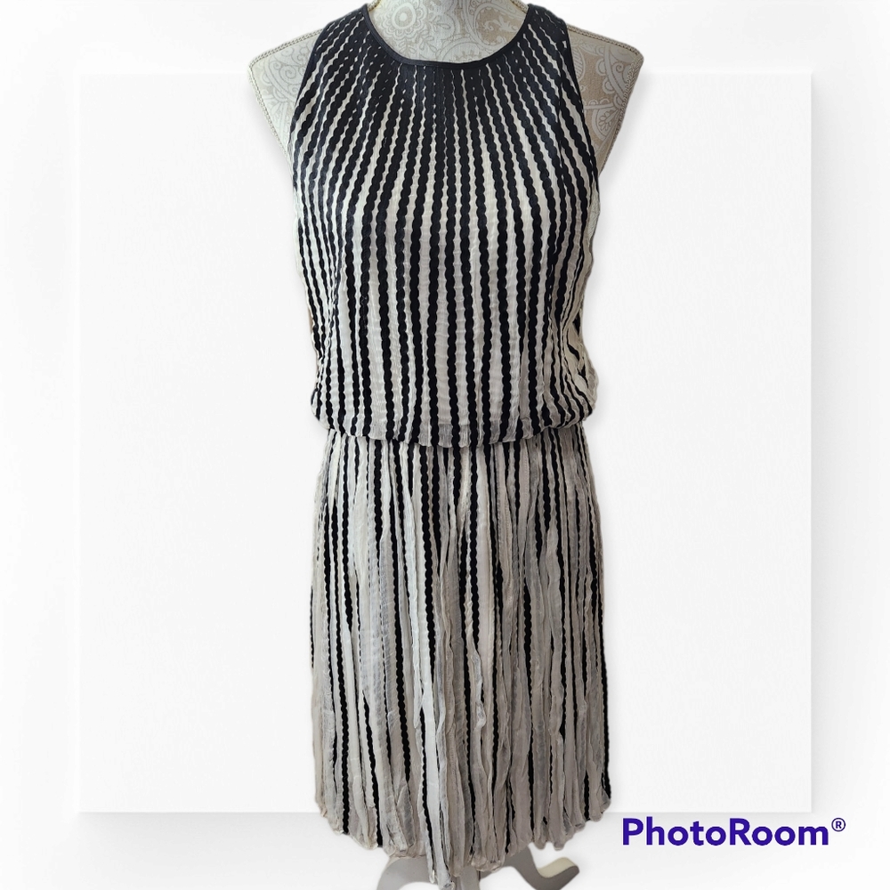 Anthropologie Geisha Designs Old Money Black and White Cocktail Dress size 10
